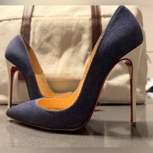 Christian Louboutin Navy Blue Denim So Kate Pumps Size 36.5
